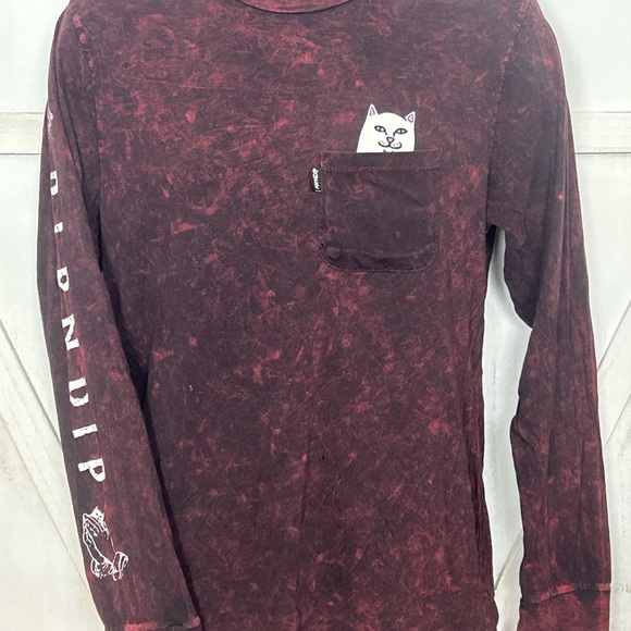 Rare Ripndip Burgundy Long Sleeve Tee with Cat Pocket - Picture 1 of 6